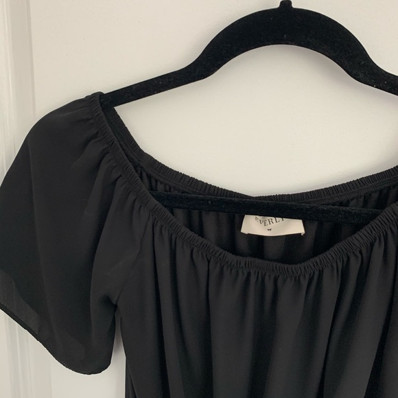 Everly Off Shoulder Tie Front Black Mini Dress - Picture 2 of 8